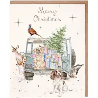 Wrendale Designs Wrendale Kerstkaarten Notepack - 8 stuks - 'Driving Home for Christmas' Dog and Woodland Animal Christmas Card Pack