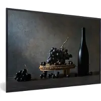 PosterMonkey Fotolijst incl. Poster - Stilleven - Zwart - Fles - Druiven - 60x40 cm - Posterlijst