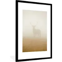 PosterMonkey Fotolijst - Poster - Hert - Mist - Natuur - 60x90 cm - Kader - Muurdecoratie