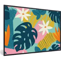 PosterMonkey Fotolijst incl. Poster - Patroon - Kleuren - Tropisch - Roze - Meisjes - Kinderen - Kids - 60x40 cm - Posterlijst