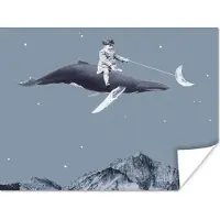 PosterMonkey Poster Ruimte - Jongen - Maan - Walvis - 40x30 cm