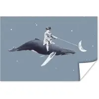 PosterMonkey Poster Ruimte - Jongen - Maan - Walvis - 120x80 cm