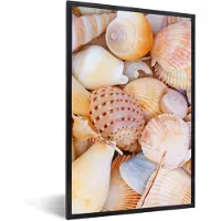 PosterMonkey - Poster met lijst - Schelpen - Oranje - Geel - Strand - Wanddecoratie - Poster zee - Fotolijst - 80x120 cm - Kader - Poster frame - Muurdecoratie - Poster in lijst
