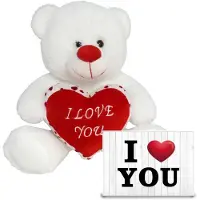 Gerim Pluche knuffel Valentijn I Love You beertje 30cm met hartjes wenskaart - Knuffelberen