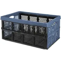 Excellent houseware Vouwkrat/boodschappenkrat - 32 liter - zwart/blauw - kunststof - 48 x 35 x 24 cm - Boodschappenkratten