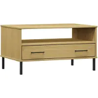 vidaXL Salontafel OSLO met metalen poten, bruin, 85x50x45 cm, massief hout