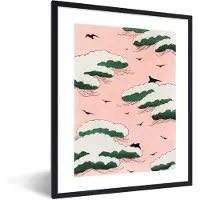 PosterMonkey Fotolijst incl. Poster - Wolken - Vogel - Japan - Design - 60x80 cm - Posterlijst
