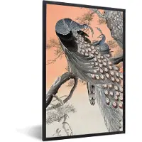 PosterMonkey Fotolijst incl. Poster - Japans - Pauw - Boom - Veren - 80x120 cm - Posterlijst