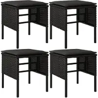 vidaXL Tuinvoetenbanken 4 st met kussens poly rattan zwart