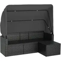 vidaXL Tuinbank 3-zits met dak en voetenbank poly rattan zwart