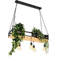 QAZQA Smart hanglamp zwart met hout incl. 5 Wifi G95 - Shelf