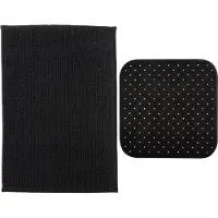 MSV Douche anti-slip mat en droogloop mat - Sevilla badkamer set - rubber/microvezel - zwart