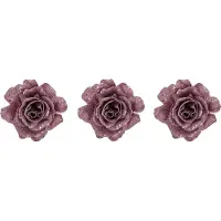 COSY&TRENDY Kerstboomversiering Bloemen - 6x - 10 cm - roze glitter - op clip - ornament