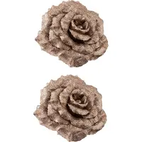 COSY&TRENDY 3x stuks decoratie bloemen roos champagne glitter op clip 18 cm - Decoratiebloemen/kerstboomversiering/kerstversiering