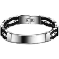 Victorious Stalen Armband Heren – RVS Roestvrijstaal Sluiting – Zilverkleurig/Zwart – 22cm
