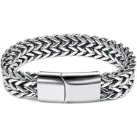 Victorious Zilverkleurige Armband Heren – Gevlochten Zilverkleurig en Magnetische Schuifsluiting – Zilverkleurig – 22cm