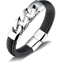 Victorious Leren Armband Heren – RVS Roestvrijstaal Sluiting – Zwart – 20.5cm