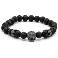 Victorious Natuurstenen Kralen Armband Heren – Zwarte Schedel – Zwart – 18cm