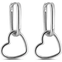 New Bling 9NB-1243 Zilveren Oorringen met Hanger - Rechthoek - Ovaal - Hartje - 15,6x10mm - 26mm Totaal Lengte- 1,9 Dikte - Rhodium - Zilver
