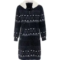 Pastunette Dames badjas met rits - Noorse print - fleece - zacht & warm - ritssluiting badjas dames - luxe ochtendjas -maat S (36-38)