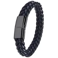 Victorious Leren Armband Heren – Zwart Gevlochten Leer en Zwarte Sluiting – Zwart – 19cm