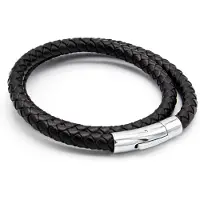 Victorious Leren Armband Heren Duo – Leren Wikkelarmband - RVS Roestvrij Staal Sluiting – Zwart/Zilverkleurig – 18cm