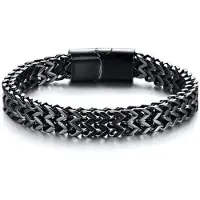 Victorious Zwart Stalen Armband Heren – Dunne Armband met Magnetische Schuifsluiting – Zwart – 21.5cm
