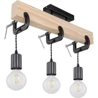 Mutoni Light Houten lamp plafondlamp 3 vlammen eetkamerlamp woonkamer, hout metaal natuurlijke kleur zwart, 3x E27 fitting, HxLxB 39x60x14 cm