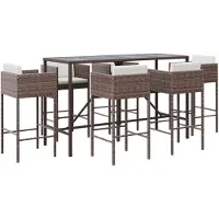 vidaXL 7-delige Tuinbarset met kussens poly rattan bruin