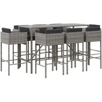 vidaXL 9-delige tuinbarset met kussens, grijs, polyrotan