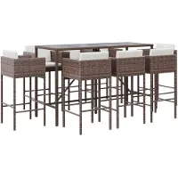 vidaXL 9-delige Tuinbarset met kussens poly rattan bruin