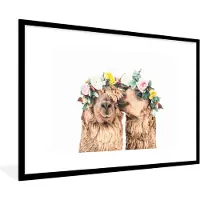 PosterMonkey Fotolijst incl. Poster - Alpaca - Bloemen - Dieren - Natuur - 120x80 cm - Posterlijst