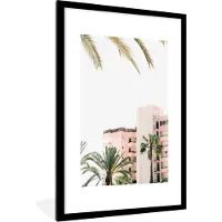PosterMonkey Fotolijst incl. Poster - Palmbomen - Hotel - Roze - Wit - 80x120 cm - Posterlijst