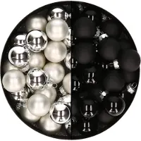 Othmar decorations Mini kerstballen - 48x st - zilver en zwart - 2,5 cm - glas - kerstversiering