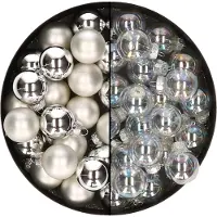 Othmar decorations Mini kerstballen - 48x- zilver en transparant parelmoer - 2,5 cm - glas - kerstversiering