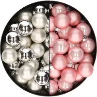 Othmar decorations Mini kerstballen - 48x st - zilver en lichtroze - 2,5 cm - glas - kerstversiering
