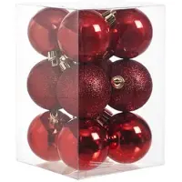 Cosy & Trendy Kerstballen - 12 stuks - rood - kunststof - 6 cm - Kerstbal