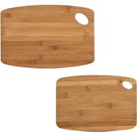Zeller 2x Rechthoekige bamboe houten snij/serveerplanken met ophangoog 26 en 34 cm - Snijplanken