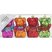 Merkloos Inge Christmas Kerstballen - beertjes - 4x - gekleurd - 8 cm - Kersthangers