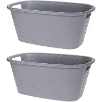 Bathroom Solutions 2x Wasmand/wasgoed draagmanden grijs 35 liter 60 x 40 x 25 cm huishouden - Wasmanden