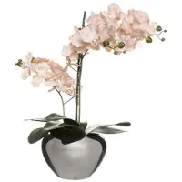 Atmosphera Orchidee bloemen kunstplant in zilveren bloempot - roze bloemen - H57 cm - Kunstplanten