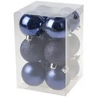 Cosy & Trendy 12x Kunststof kerstballen glanzend/mat donkerblauw 6 cm versiering - Kerstbal