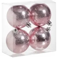Cosy & Trendy 4x Kunststof kerstballen cirkel motief roze 8 cm kerstboom versiering/decoratie - Kerstbal