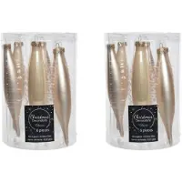 Décoris 12x Glazen pegels kerstballen glans/mat licht parel/champagne 15 cm kerstboom versiering/decoratie - Kersthangers