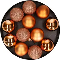 Cosy & Trendy 12x Kunststof kerstballen glanzend/mat koperkleurig 6 cm versiering - Kerstbal