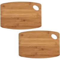 Zeller 2x Rechthoekige bamboe houten snij/serveerplanken met ophangoog 34 cm - Snijplanken
