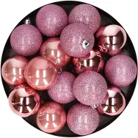 Cosy & Trendy Kerstballen - 12 stuks - roze - 6 cm - kunststof - Kerstbal