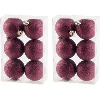 Cosy & Trendy 12x Glitter kerstballen aubergine roze 6 cm kerstboomversiering - Kerstbal