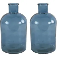 Countryfield vaas - 2x stuks - zee blauw glas - fles - D14 x H27 cm - Vazen