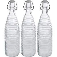 Zeller 3x Glazen decoratie flessen transparant met beugeldop 1000 ml - Drinkflessen